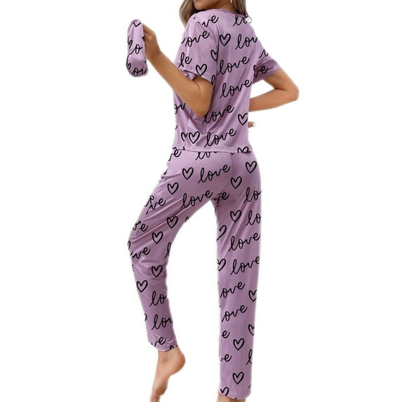 Tiweut Silk Pajamas For Women Long Sleeves Satin Valentines Valentine Sleepwear Sets Button Heart Print Soft Loungewear,A-Purple,L