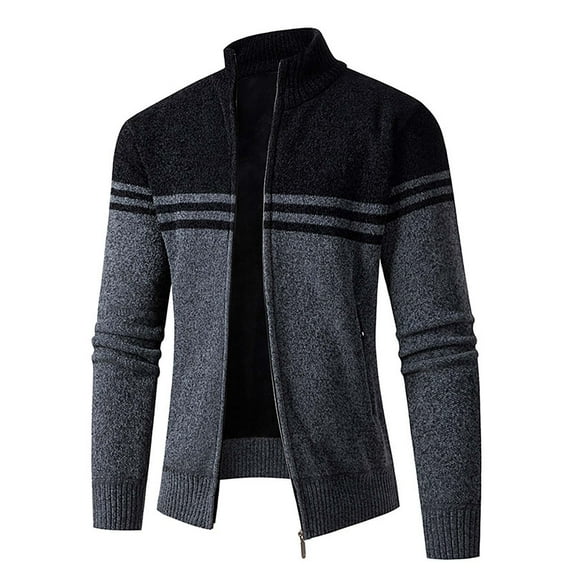 Tiweut Sweaters Coat for Men Fall and Winter Zipper Long Slee Turtleneck Velvet Knitted Cardigan Regular Tops Dark Gray,2XL