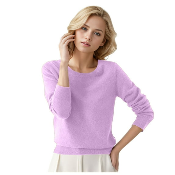 Tiweut Sweaters for Women Round Neck Long Sleeve Pullover Sweater Solid Color Loose Fit Warm Regular Tops Light Purple,XL