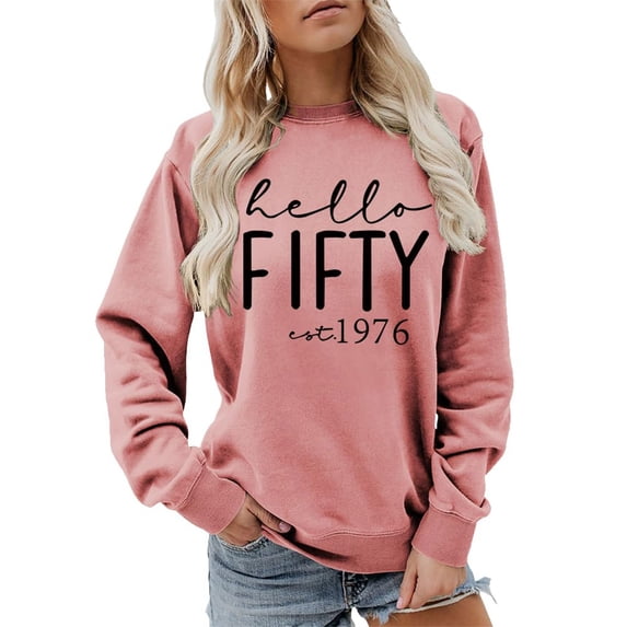 Tiweut Sweatshirt Women Letter Print Sweatshirt Long Sleeve Loose Pullover Crew Neck Lady Tops