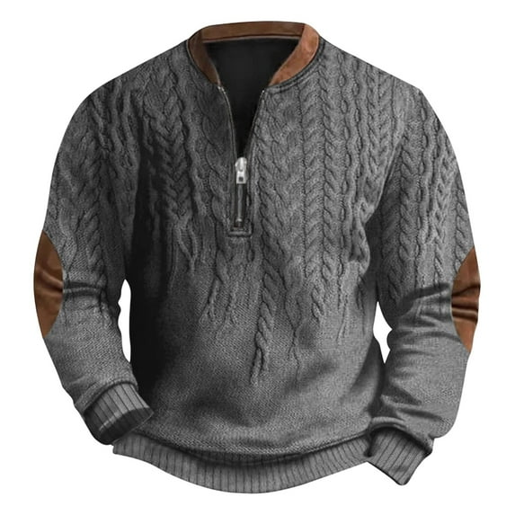 Tiweut Sweatshirts for Men Western Aztec Ethnic Print Vintage Top Long Sleeve Shirt Stand Collar Button Down Pullover Coat,A-Dark Gray,Dark Gray