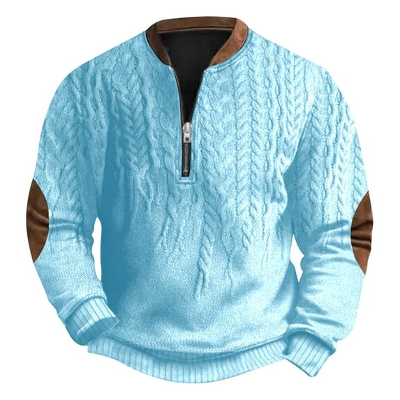 Tiweut Sweatshirts for Men Western Aztec Ethnic Print Vintage Top Long Sleeve Shirt Stand Collar Button Down Pullover Coat,A-Light Blue,Light Blue