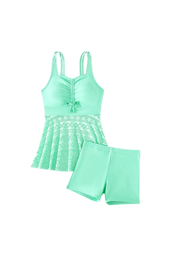 Swimsuits for Girl 2 Piece Tankini Skirt Ruffle Trim Sun Youth Shorts Dry Fit Swimwear 10-11 Y