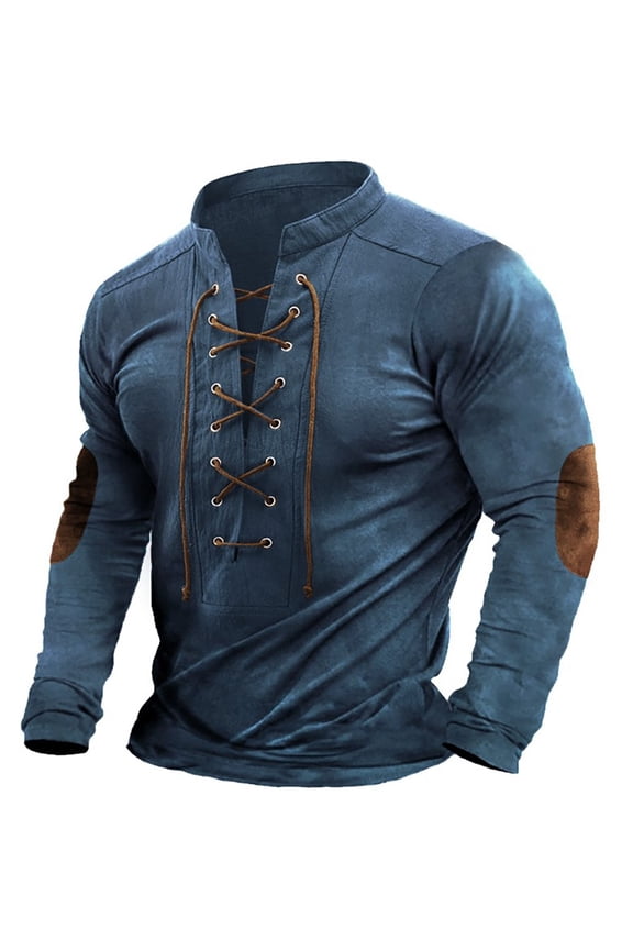 T Shirt Men Large Retro Standing Round Neck Long Sleeve Sports Tops