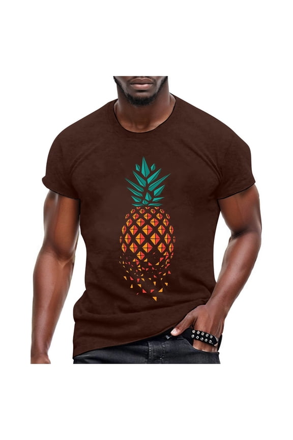T Shirt Men Pineapple Print Short Sleeve Round Neck Slim Boy Tops