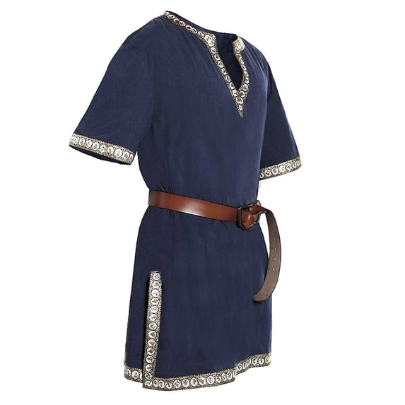 Tiweut T Shirts for Men Tunic Short Sleeve V Neck Belt Blouse