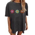 thumbnail image 1 of Tiweut T Shirts for Women Loose Short Sleeve Floral Print Retro Pullover Outerwear,Grey, 1 of 4