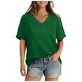 thumbnail image 1 of Tiweut T Shirts for Women V Neck Short Sleeve Summer Loose Fit 2025 Solid Color Shirts for Ladies Green, 1 of 8