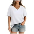 thumbnail image 1 of Tiweut T Shirts for Women V Neck Short Sleeve Summer Loose Fit 2025 Solid Color Shirts for Ladies White, 1 of 8