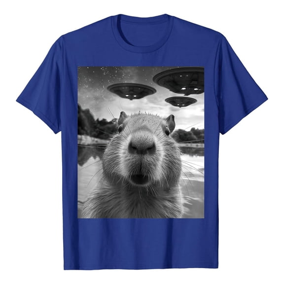 Tiweut T Shirts for WomenShort Sleeve Capibara Print Crew Neck Everyday Wear Soft Tee Loose Fit Pullover Regular Blouses,A-Blue,M