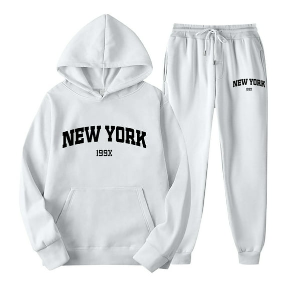 Tiweut Tops Hoodies for Women Letter Print Hoodie Long Sleeve Sweatpants Set Unisex New York Theme Wear Comfortable Tracksuit Ladies Blouse White,L