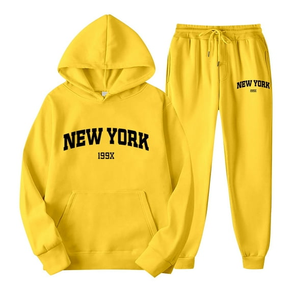 Tiweut Tops Hoodies for Women Letter Print Hoodie Long Sleeve Sweatpants Set Unisex New York Theme Wear Comfortable Tracksuit Ladies Blouse Yellow,XL