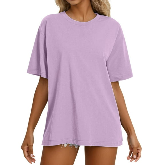 Tiweut Tshirt for Womens Short Sleeve Basic Summer Solid Color Loose Pullover Blouse,Light Purple