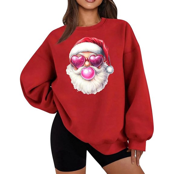 Tiweut Ugly Women Christmas Sweater - Crewneck Pullover Cotton Sweatshirts Xmas Printed Comfy Sweatshirt,Red,L