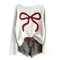 thumbnail image 1 of Tiweut Women Bow Sweater Casual Crew Neck Long Sleeve Pullover Sweaters y2k Lightweight Knitted Jumper Tops Winter Clothing,White,2XL, 1 of 3