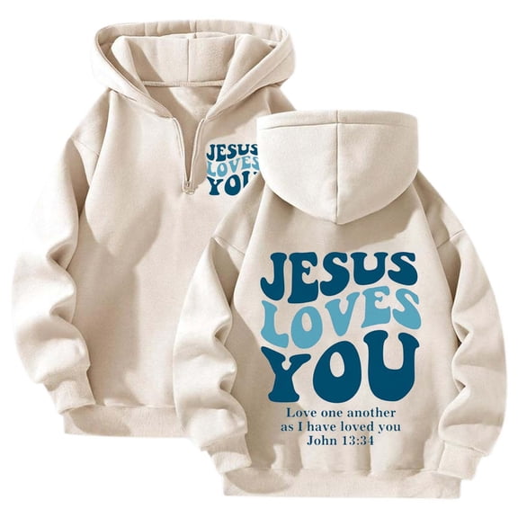 Tiweut Women Casual Hoodies Top Unisex Letter Print Hooded Zip Up Sweatshirt Streetwear Loose Fit Pullover Ladies Blouses Beige,L