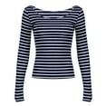 thumbnail image 1 of Tiweut Women Casual Tshirts Off the Shoulder Striped Slim Fit Long Sleeve Square Neck Sexy Lady Tees Blue, 1 of 8