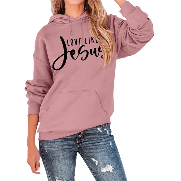 Tiweut Women Christian Hoodies Love Like Jesus Hoodie Christian Sweatshirts for Women Faith God Religious Oversized Tops,Watermelon Red,L