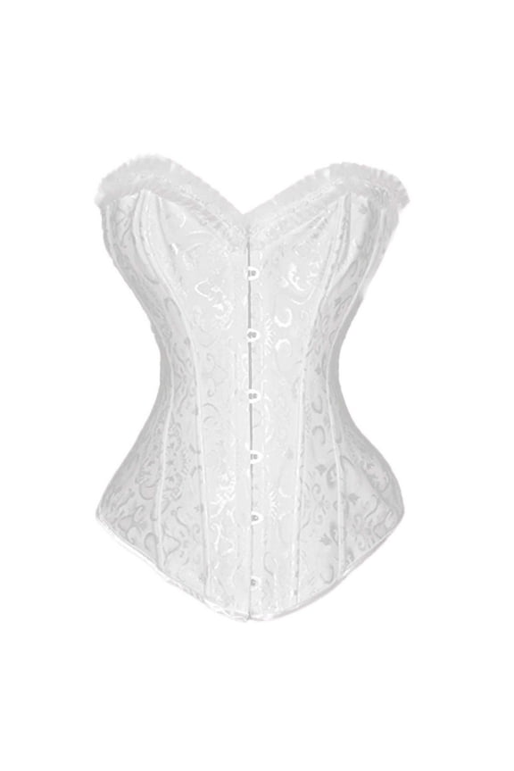 Women Floral Lace Off Shoulder Corset Bustier Jacquard for Steel Boned Shapewear with Front Hook Closure,H-White,L