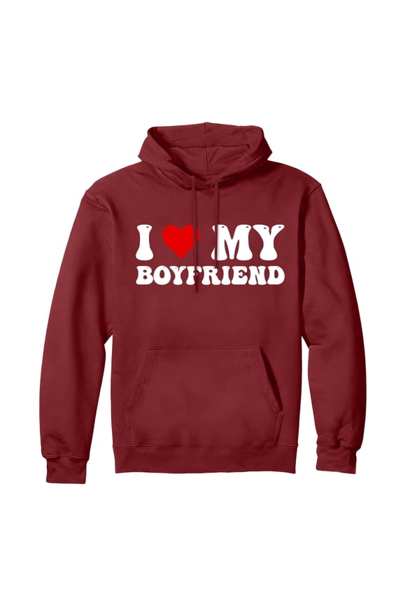 Women Hoodies I Love My Boyfriend Funny I Heart Love Hot My BF Custom Pullover Hoodie,Brick Red,L