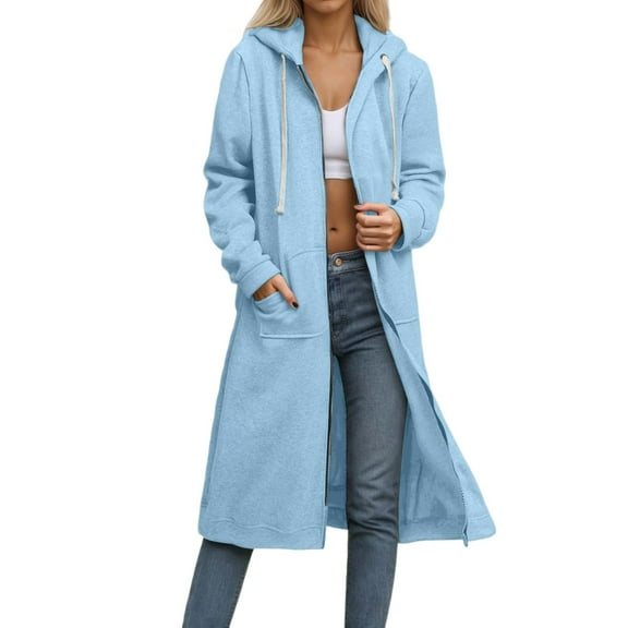 Tiweut Women Jackets Long Sleeve Zip Up Hoodie Loose Fit Outerwear Warm Fleece Lined Coat Streetwear Ladies Blouses Sky Blue,S