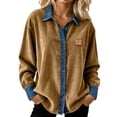 thumbnail image 1 of Tiweut Women Long Sleeve Shirts Lapel Denim Trim Button Down Open Front Ladies Tops, 1 of 5