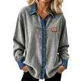 thumbnail image 1 of Tiweut Women Long Sleeve Shirts Lapel Denim Trim Button Down Open Front Ladies Tops, 1 of 5