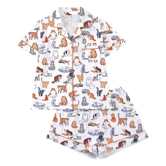Tiweut Women Pajamas Set Short Sleeve Floral Print Lapel Short Sleeve Shirts and Shorts Sleepwear Suit