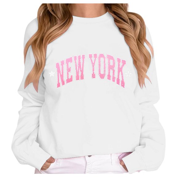 Tiweut Women Sweatshirts Fashion Letter Printed Crew Neck Long Sleeve Loose Fit Ladies Blouses White,M