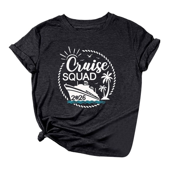 Tiweut Women T-Shirt Cruise Crew 2026 Vacation Short Sleeve Graphic Tops,Black