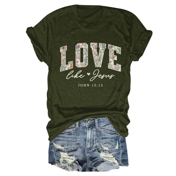 Tiweut Women T ShirtsUnisex Letter Graphic Printed Short Sleeve Crew Neck Soft Everyday Comfortable Tee Loose Fit Pullover Streetwear Tops,A-Army Green,XL