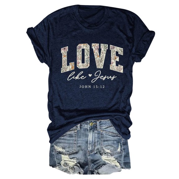 Tiweut Women T ShirtsUnisex Letter Graphic Printed Short Sleeve Crew Neck Soft Everyday Comfortable Tee Loose Fit Pullover Streetwear Tops,A-Blue,S