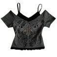 thumbnail image 1 of Tiweut Women Tshirt Grunge 2000s Graphic Two Piece Short Sleeve Vintage Y2k Crop Blouse,Grey, 1 of 5