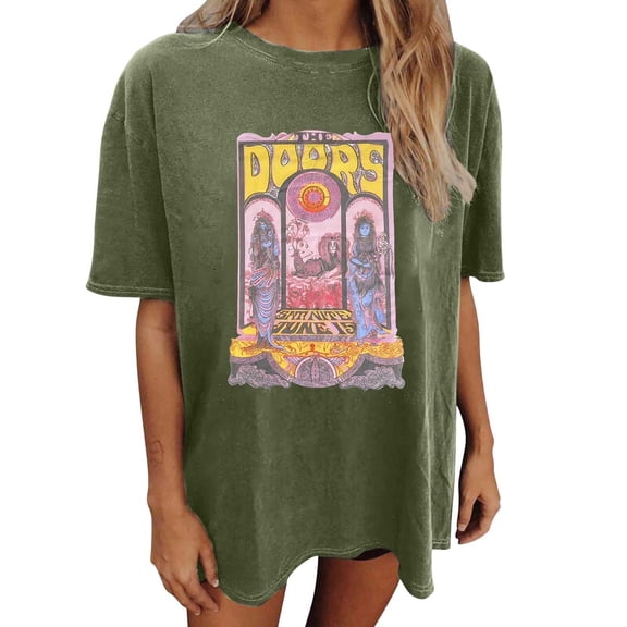 Tiweut Women Tshirt Skeleton Print Loose Fit Short Sleeve Pullover Outerwear,Army Green