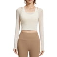 thumbnail image 1 of Tiweut Women's 2 in 1 Yoga Long Sleeve Mesh Gym Athletic Tops Workout Shirts with Medium Support Sports Bra,White, 1 of 4