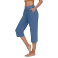 thumbnail image 1 of Tiweut Women's Capris Pants Summer Elastic Waist Solid Color Straight Leg Versatile Regular Trousers, 1 of 7