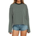 thumbnail image 1 of Tiweut Women's Casual Long Sleeve Sweatshirts Stripe Tees Round Neck Loose Fit Blouses Dark Green,S, 1 of 4