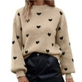 thumbnail image 1 of Tiweut Women's Casual Mock Neck Sweater Cozy Lantern Sleeve Cute Heart Pattern Knitted Tops Fall Pullover Sweaters,Beige,S, 1 of 5