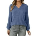 thumbnail image 1 of Tiweut Women's Fall and Winter Casual Sweaters V Neck Striped Long Sleeved Loose Fit Tops Elegant Pullover,Blue,XL, 1 of 8