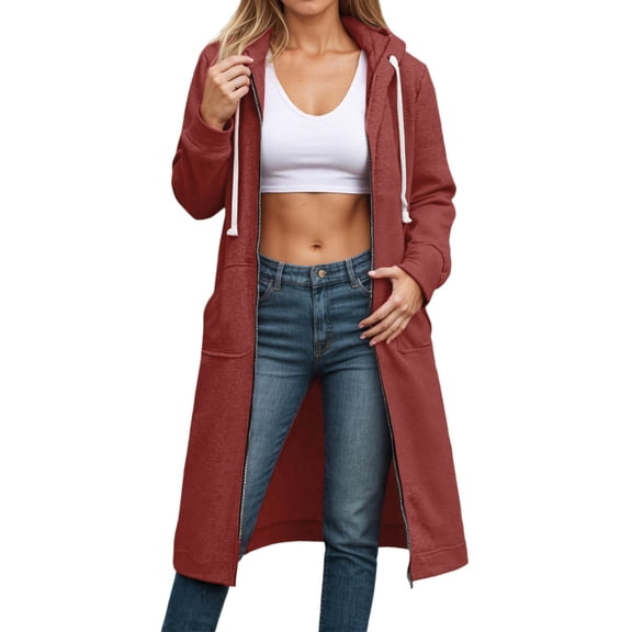 Tiweut Women's Jackets Fleece Jackets Winter Warm Long Hooded Zip Up Coat Soft Loose Fit Outerwear Pullover Sweatshirt Stylish Outwear Brick Red,5XL