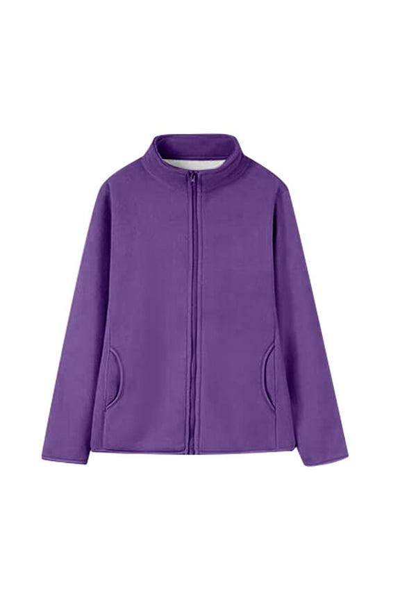 Women's Leisure Jackets Soft Lined Full Zip Solid Color Long Sleeve Coat Regular Blouses Dark Purple,S