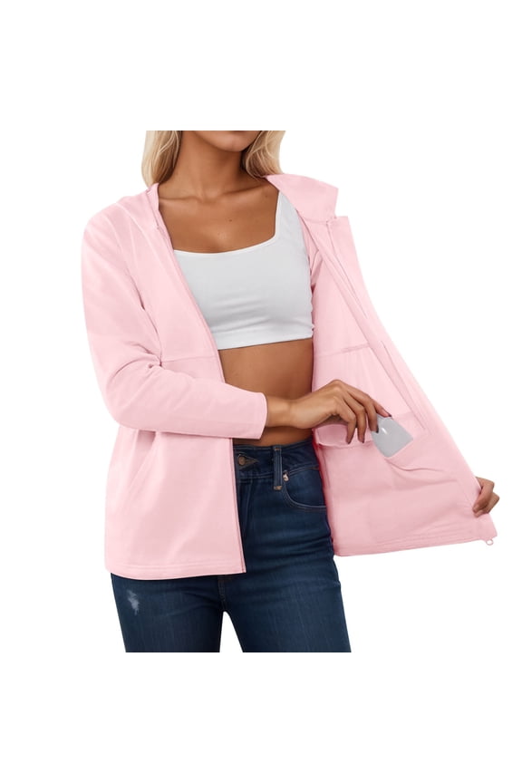 Women's Leisure Jackets Long Sleeve Hooded Zipper Loungewear Versatile Basic Outerwear Solid Color All Seasons Regular Blouses Red,S