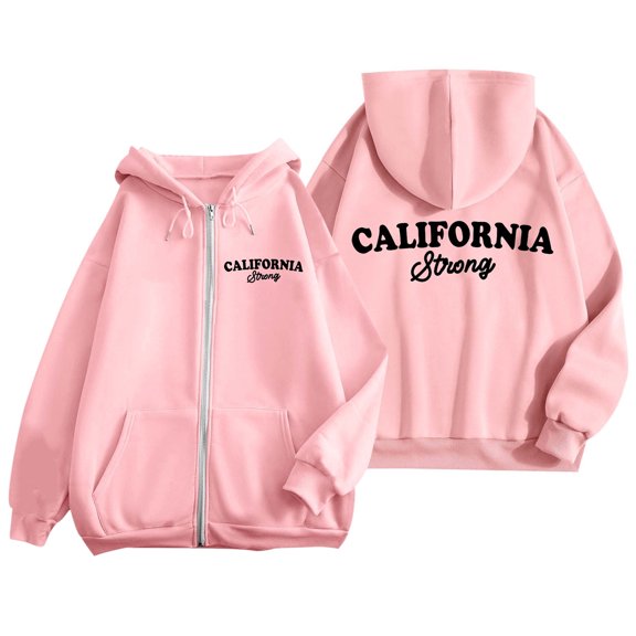 Tiweut Women's Leisure Jackets Men's and Women's Hooded Long Sleeve Jackets Zipper Loose Fit Sweatshirt Letter Printed Lightweight Outwear Blouses Pink,2XL