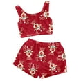 thumbnail image 1 of Tiweut Women's Pajamas Sets Christmas Santa Floral Print Short Plush Crop Tank Top and Shorts Home Clothes Set Regular Sleepwear,Red,2XL, 1 of 3