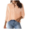 thumbnail image 1 of Tiweut Women's Shirts Striped Cardigan Long Sleeve Lapel Solid Color Relaxed Fit Tops, 1 of 5