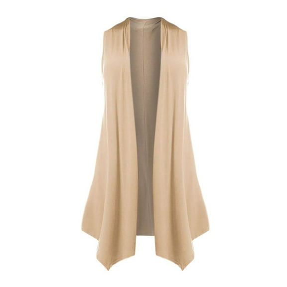 Tiweut Women's Sleeveless Cardigan Summer Open Front Vest Lightweight Cool Coat,Khaki