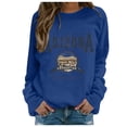 thumbnail image 1 of Tiweut Women's Sweatshirts Fall/Winter Letter Print Long Sleeve Crewneck Loose Fit Pullover Relaxed Fit Blouses Blue,S, 1 of 4