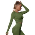 thumbnail image 1 of Tiweut Women's Yoga Exercise Sport Crop Tops Long Sleeve Thumb Holes Slim Fit Solid Running Gym Tee Shirts,Army Green, 1 of 5