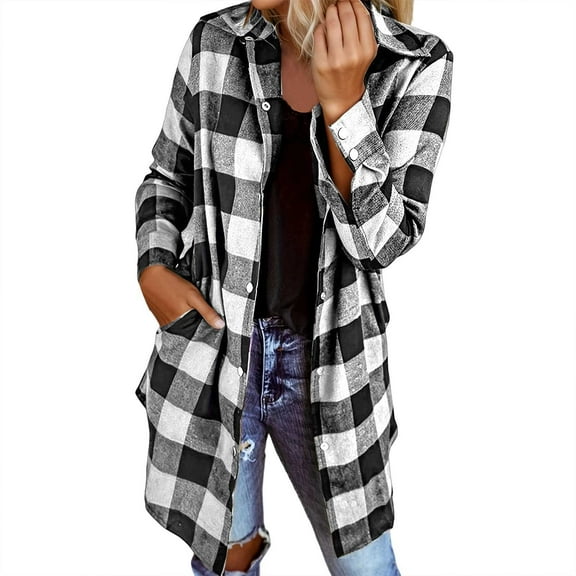 Tiweut Womens' Cardigan Cardigan Plaid Long Sleeve Lightweight Open Front Daily Wear Loose Fit Outerwear Layer with Pockets Regular Tops Grey,XL