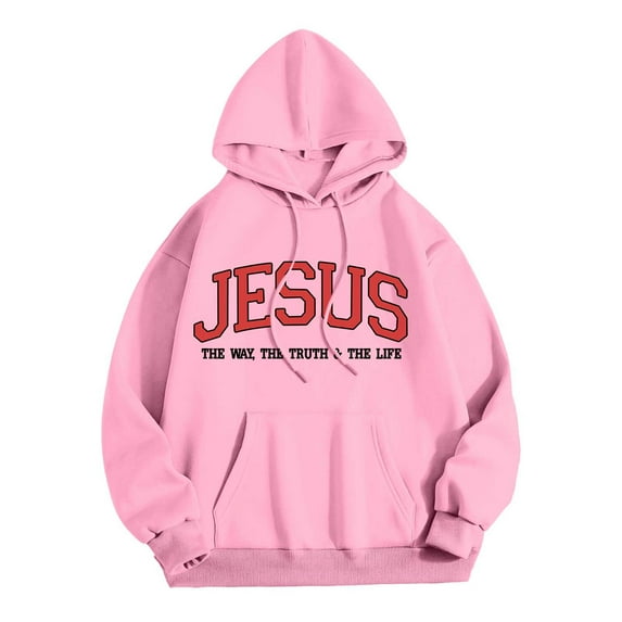 Tiweut Womens Casual Hoodies Letter Print Sweatshirt Long Sleeve with Pockets Loose Fit Blouses for Ladies Pink,M